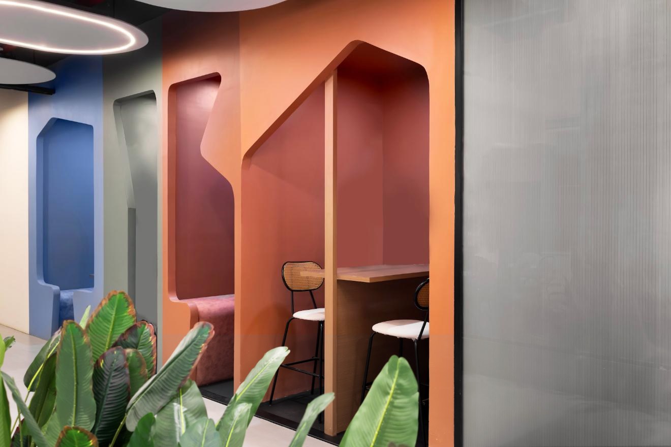 Terracotta focus booth with two high chairs